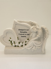 6161 - Angel Grave Plaque with hearts and white roses